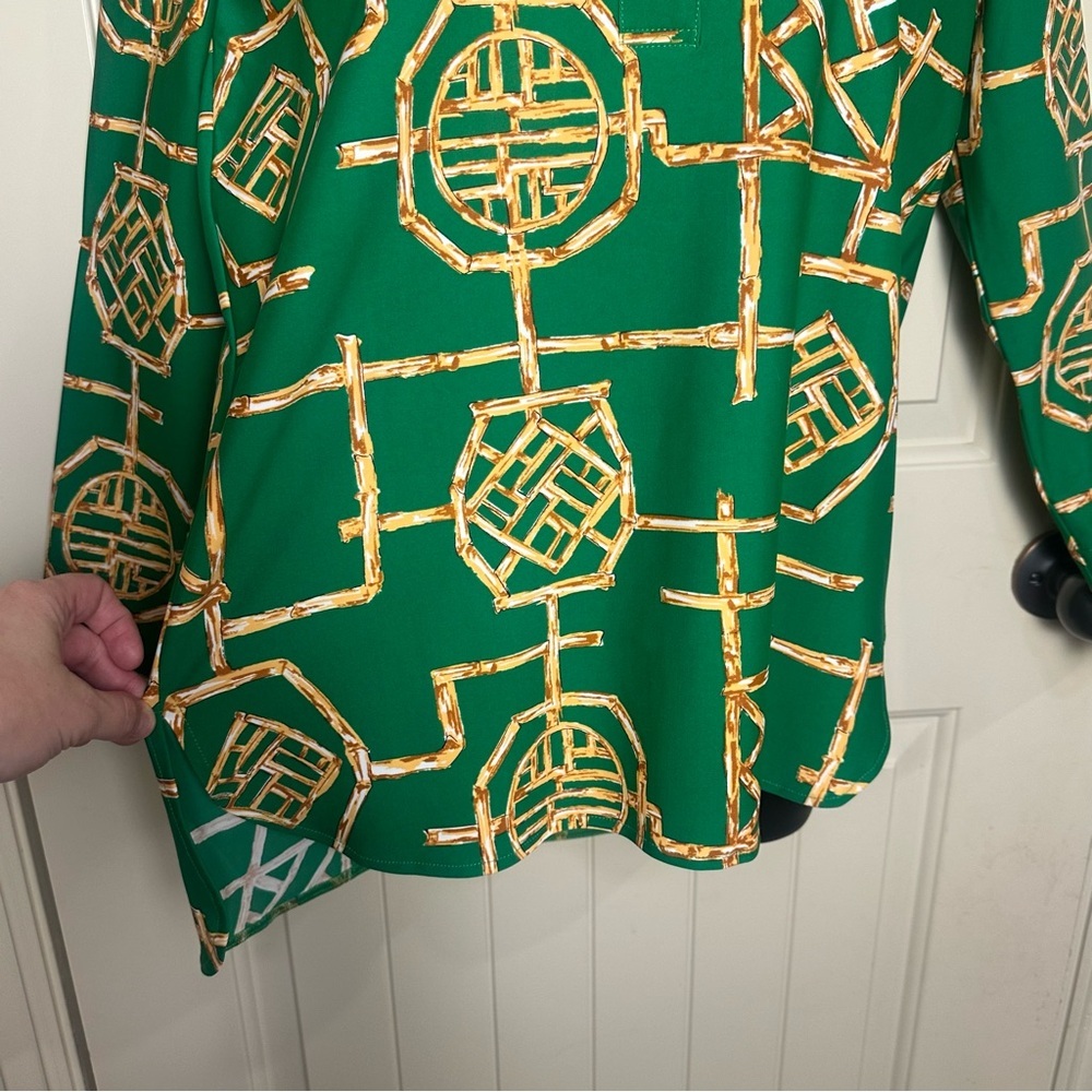 Jude Connally Hadley Bamboo Lattice Print Knit Point Collar Cuff Sleeve S NWOT - Picture 3 of 14